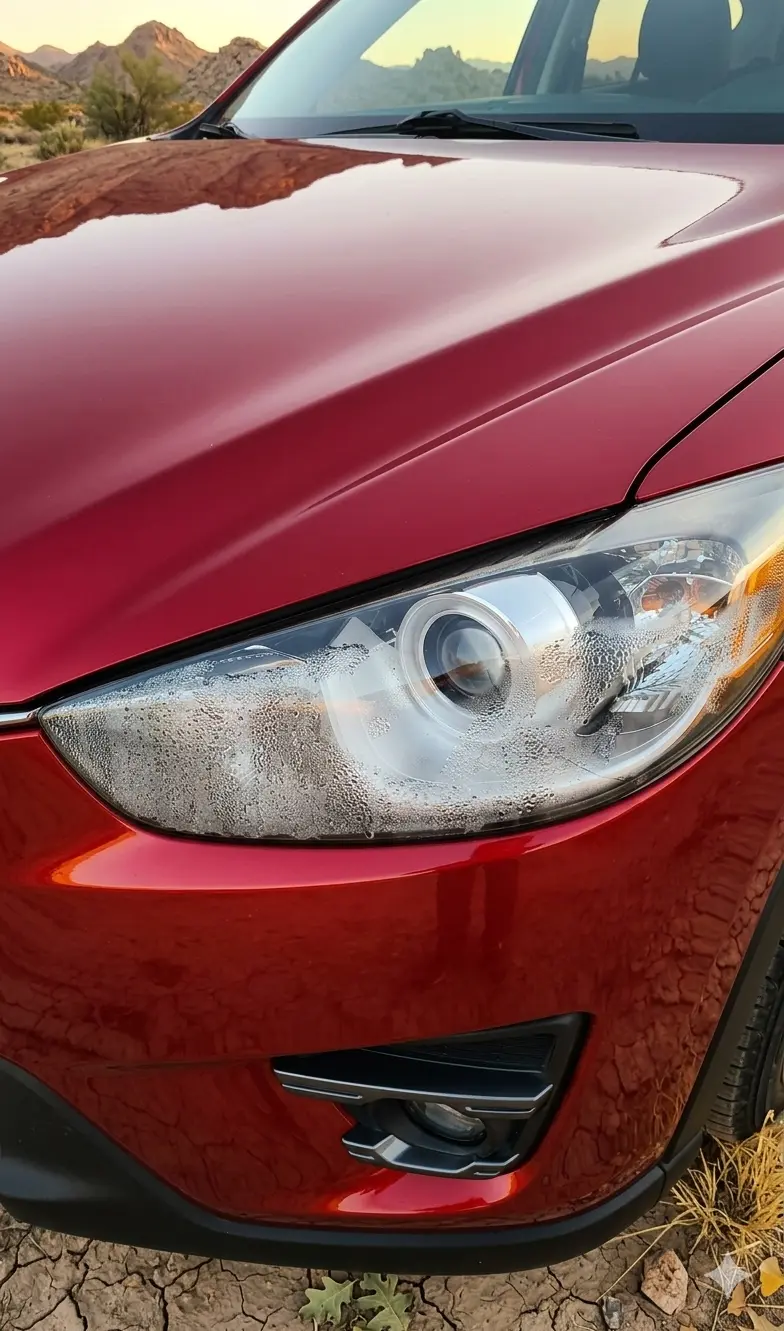 Faro de auto con condensación y humedad interna visible - Ejemplo real en Santiago